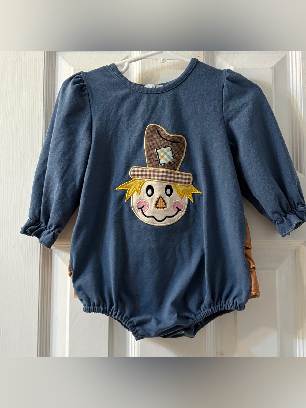 Abby & Evie Adorable Fall Long-Sleeve Ruffle Bubble w/Scarecrow Appliqué Size 9M
